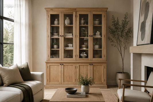 Bordeaux Solid Elm Wood Display Buffet & Hutch Cabinet