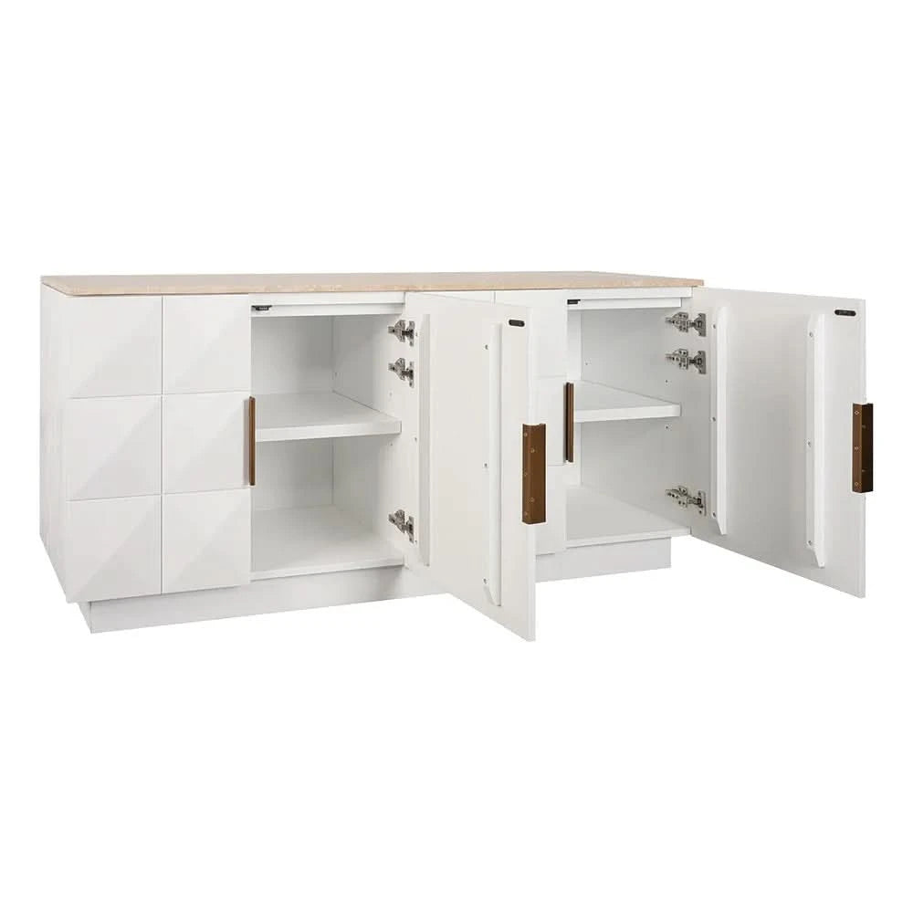 HAMPSHIRE TRAVERTINE /WHITE OAK 4-DOOR BUFFET/SIDEBOARD - MyChocolateWood