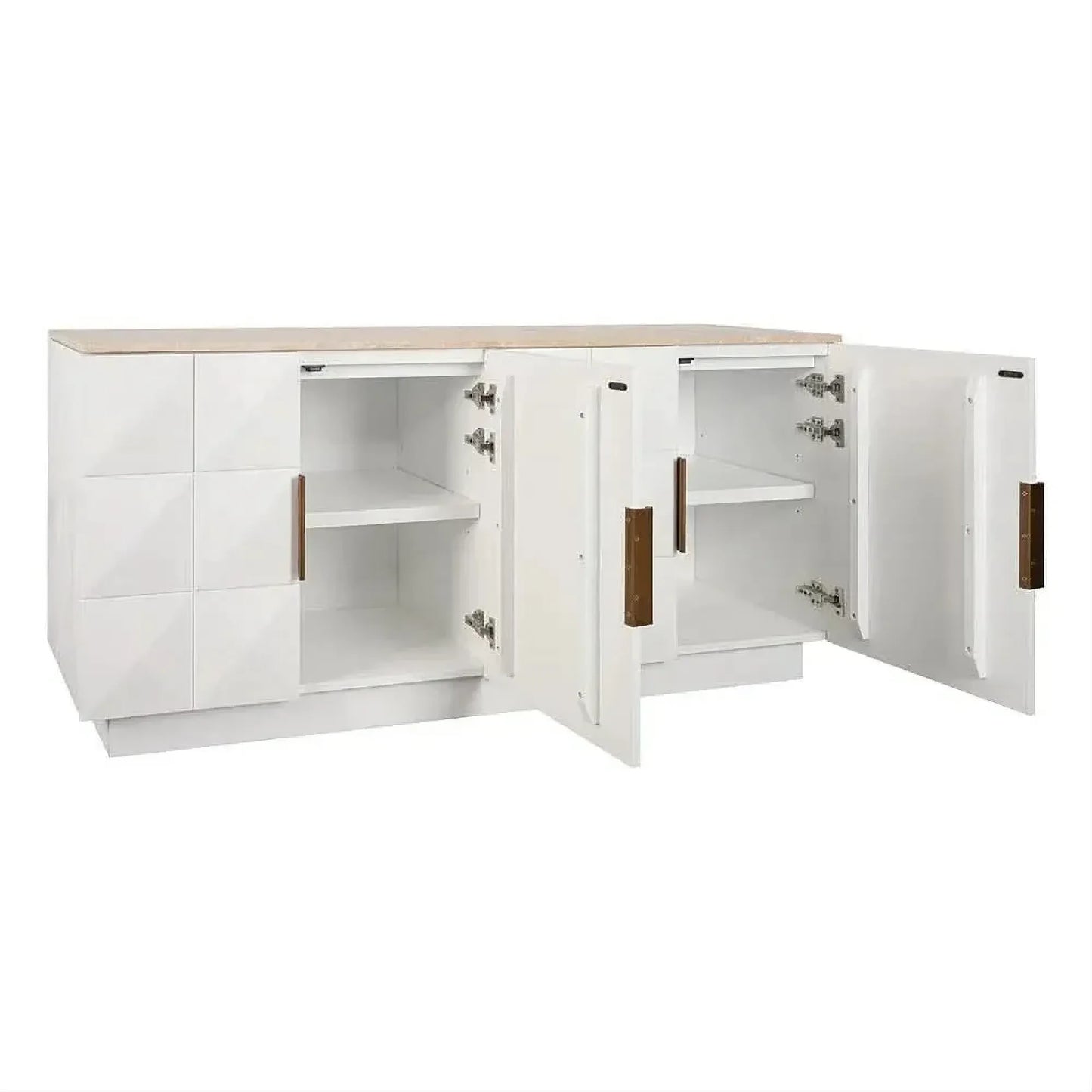 Hampshire 4-Door Buffet in White Oak with Travertine Top - Chocolate Wood
