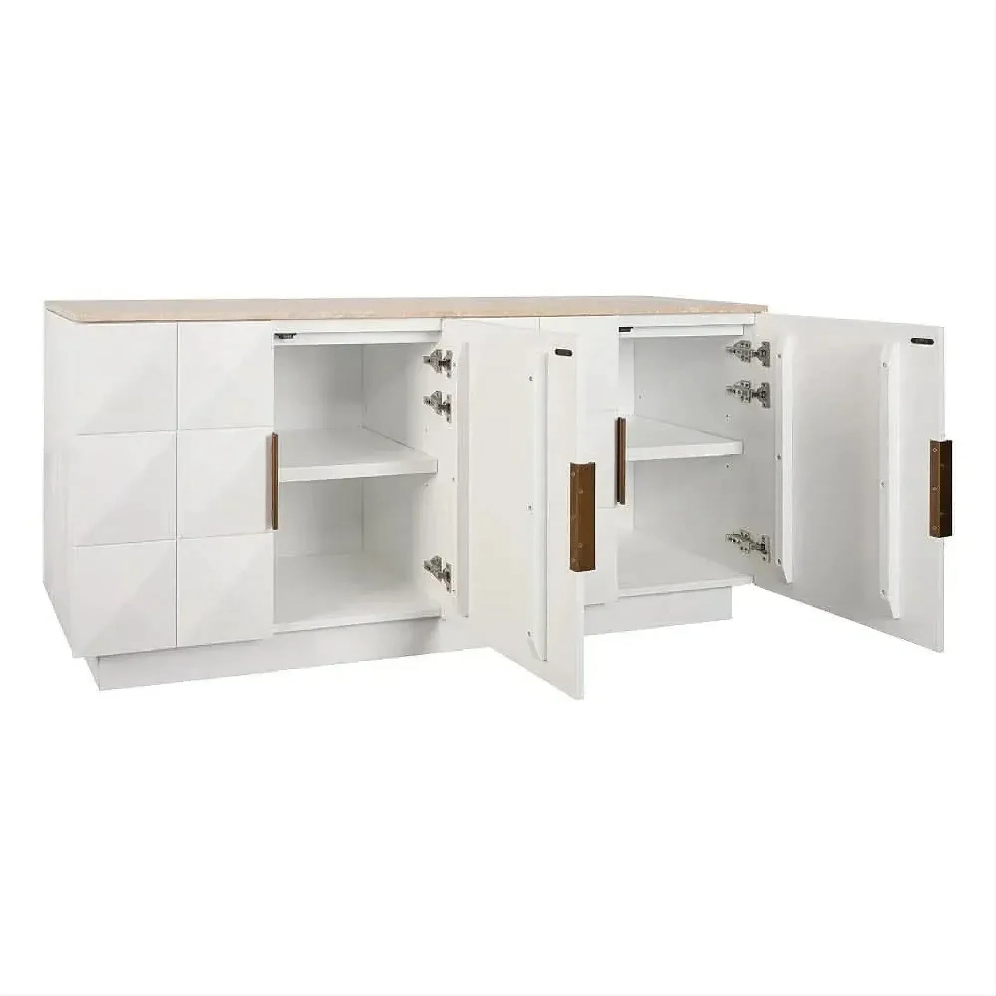 Hampshire 4-Door Buffet in White Oak with Travertine Top - Chocolate Wood
