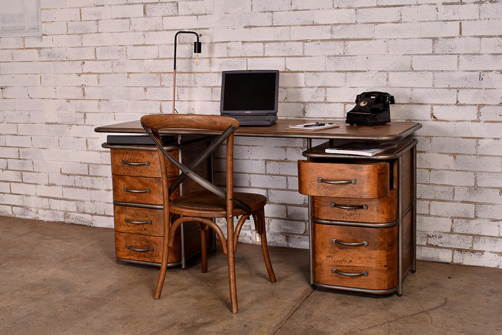ARTURO SOLID FRUITWOOD/STEEL HOME OFFICE DESK WRITING DESK ART DECO STYLE - MyChocolateWood