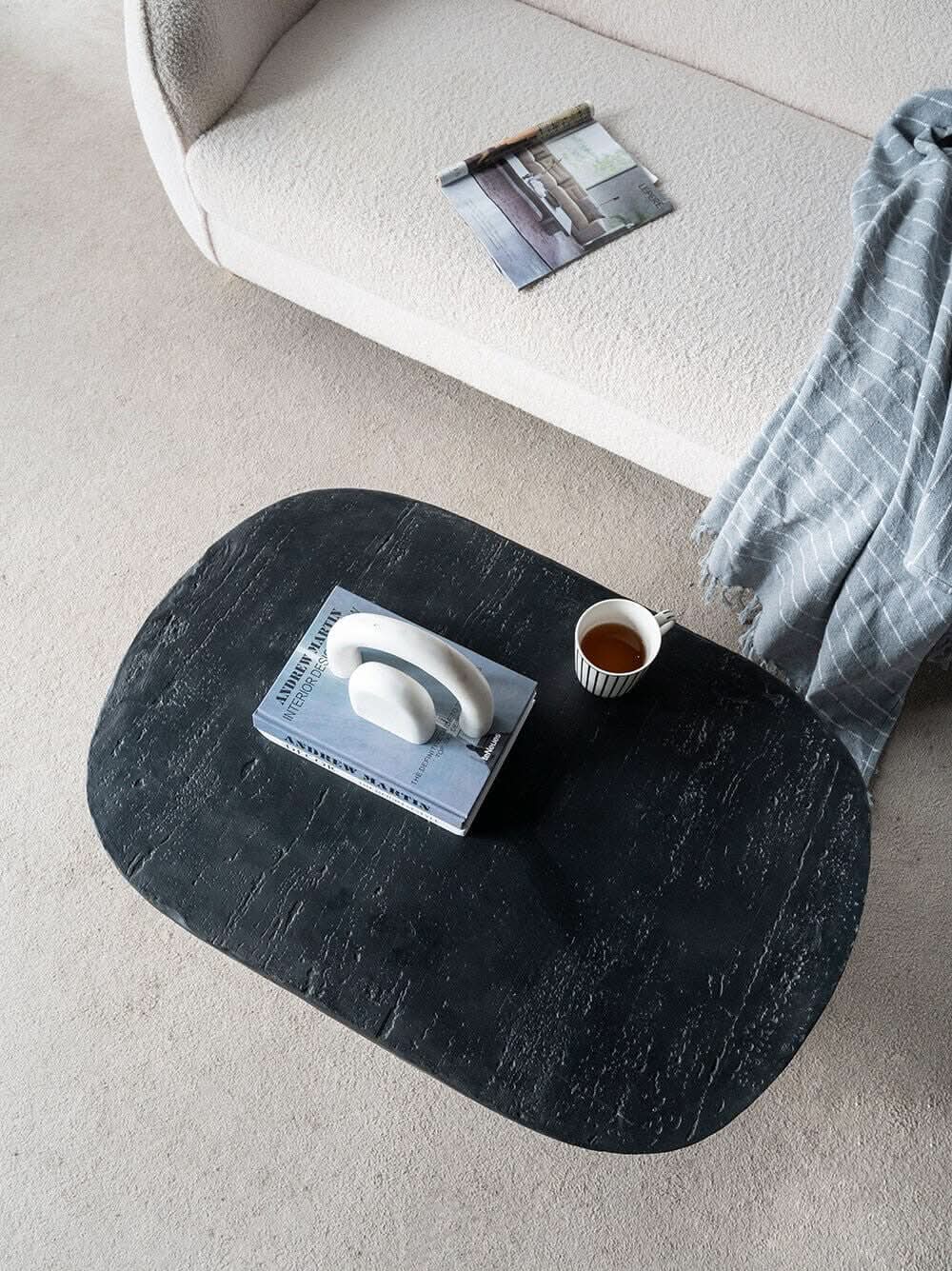 BARDOT OVAL CEMENT COFFEE TABLE BLACK - MyChocolateWood