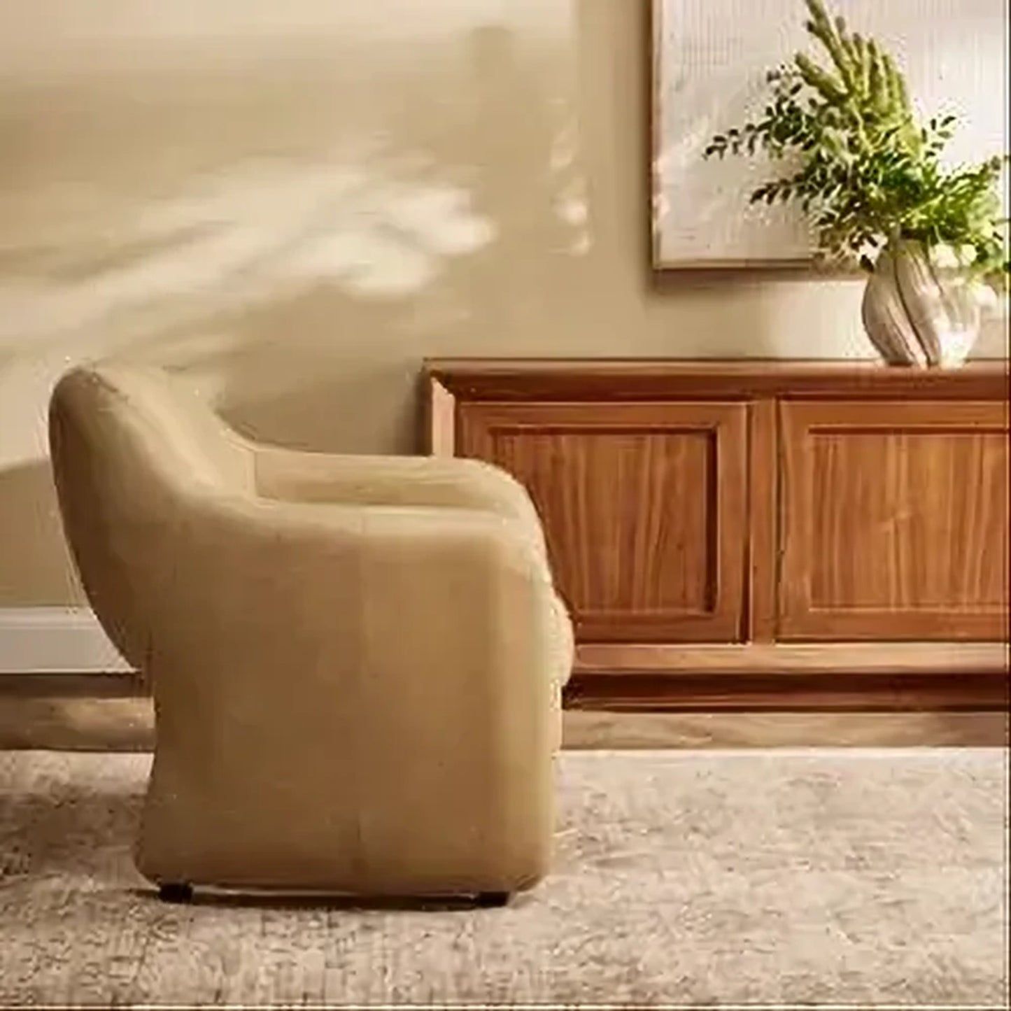 Anders Top Grain Cow Leather Armchair in Cappuccino Cream - Chocolate Wood