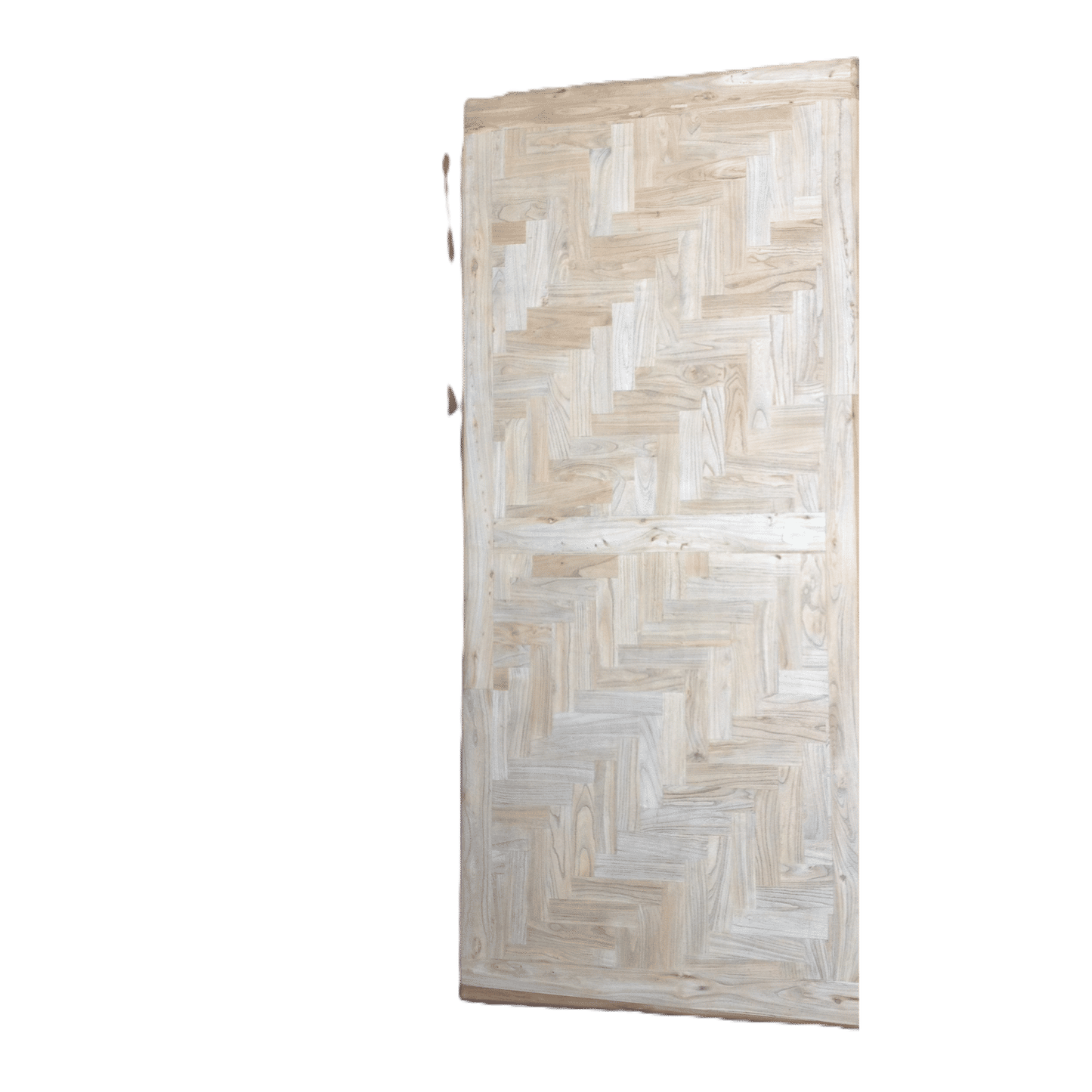 Gibraltar Hampton Style Rectangular Parquetry Dining Table 200cm with Light White Distressed Legs - Chocolate Wood