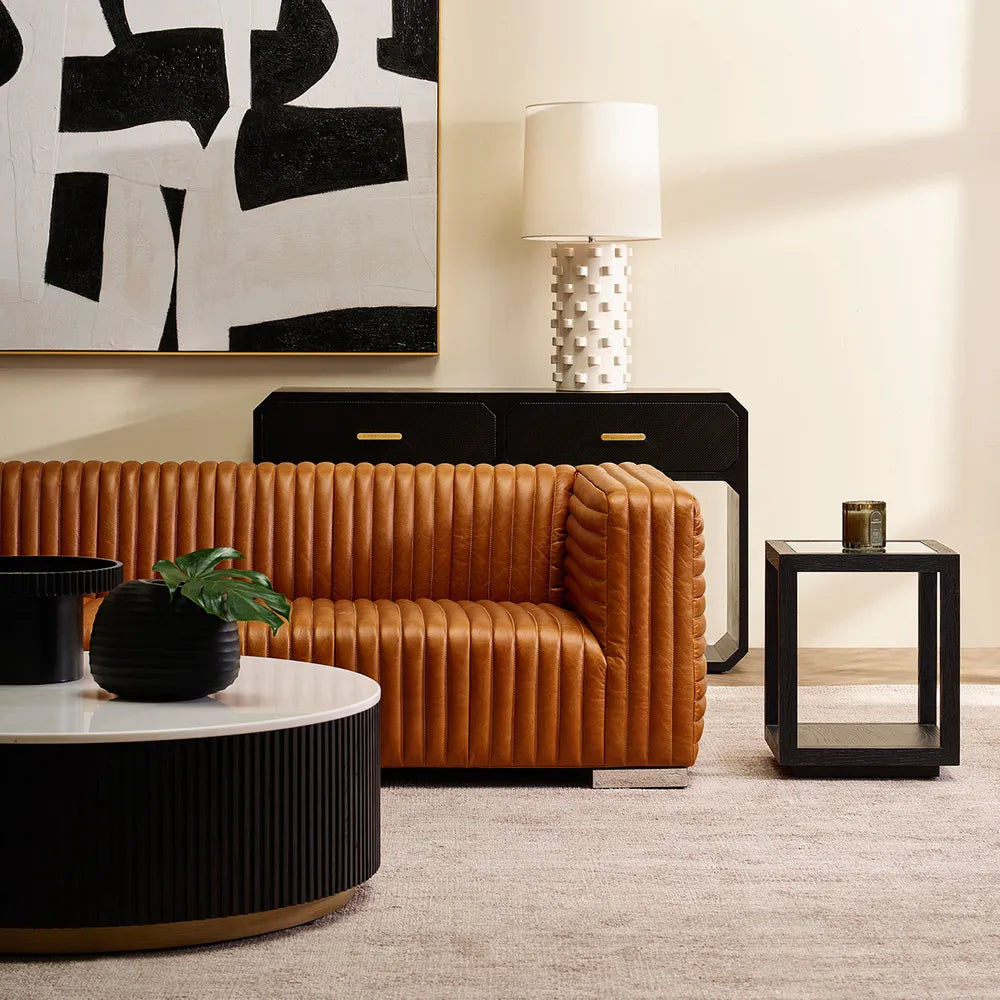 BUFFY 3-SEATER SOFA TOP GRAIN COW LEATHER  LIGHT BROWN - MyChocolateWood