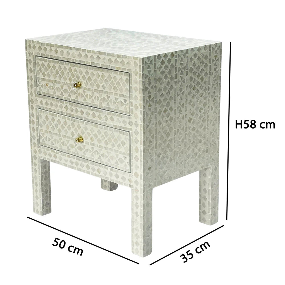 DEENA MOTHER OF PEARL 2-DRAWER BEDSIDE TABLE CREAM HUE - MyChocolateWood