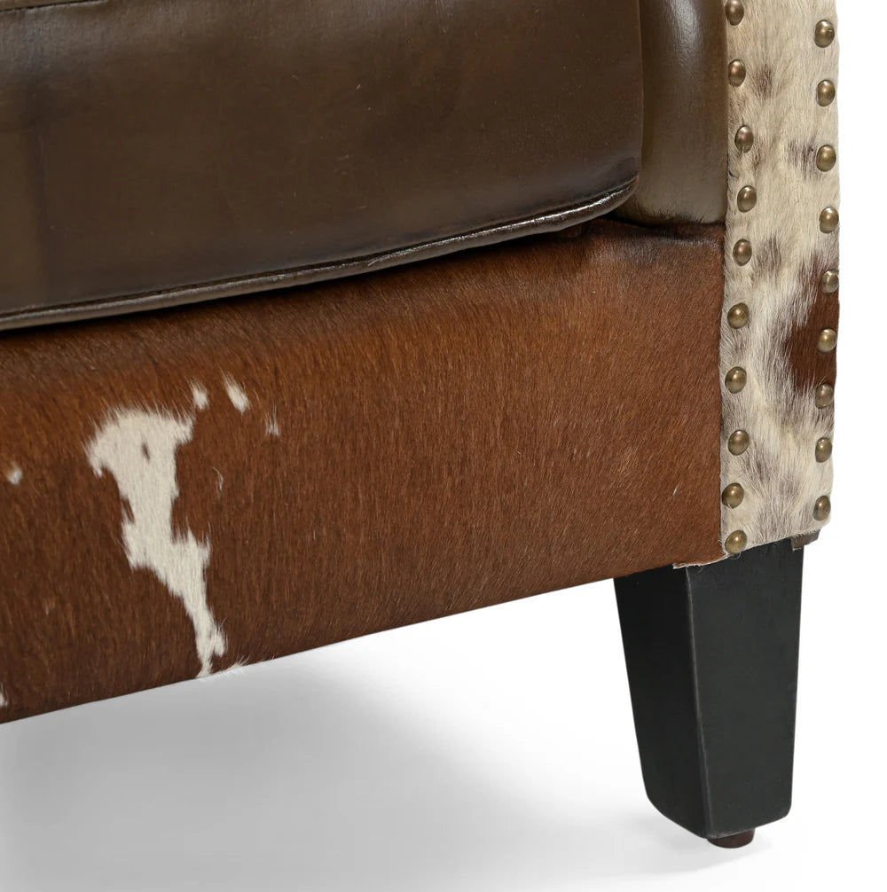ABE HAND MADE COWHIDE & GENUINE LEATHER ARMCHAIR - MyChocolateWood