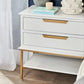 Moretti 2-Drawer Bedside Table Large in Satin White & Gold - Chocolate Wood