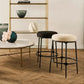 Soren Kitchen Stool with black frame and natural linen top angle