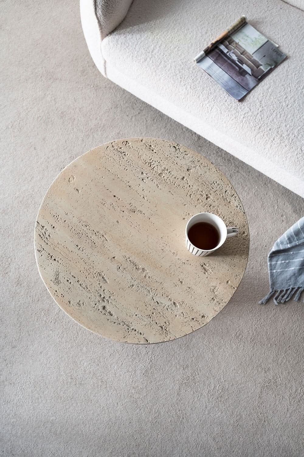 BARDOT ROUND CEMENT SIDE TABLE/LAMP TABLE NATURAL - MyChocolateWood