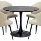 ALBERGE ROUND MARBLE-LOOK GLASS TOP DINING TABLE ON PEDESTAL METAL BASE BLACK - MyChocolateWood