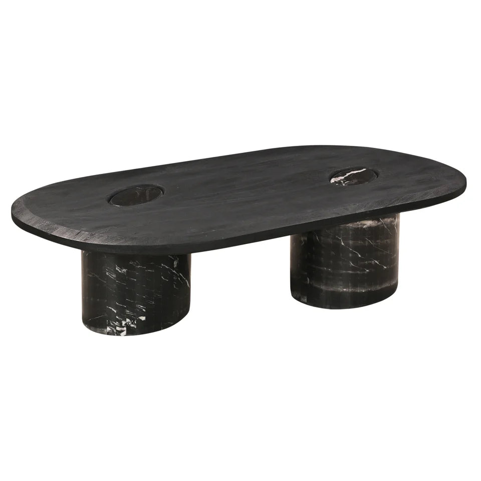 Sable Handmade Coffee Table - Mango Hardwood Top with Marble Inset Detail & Solid Marble Legs