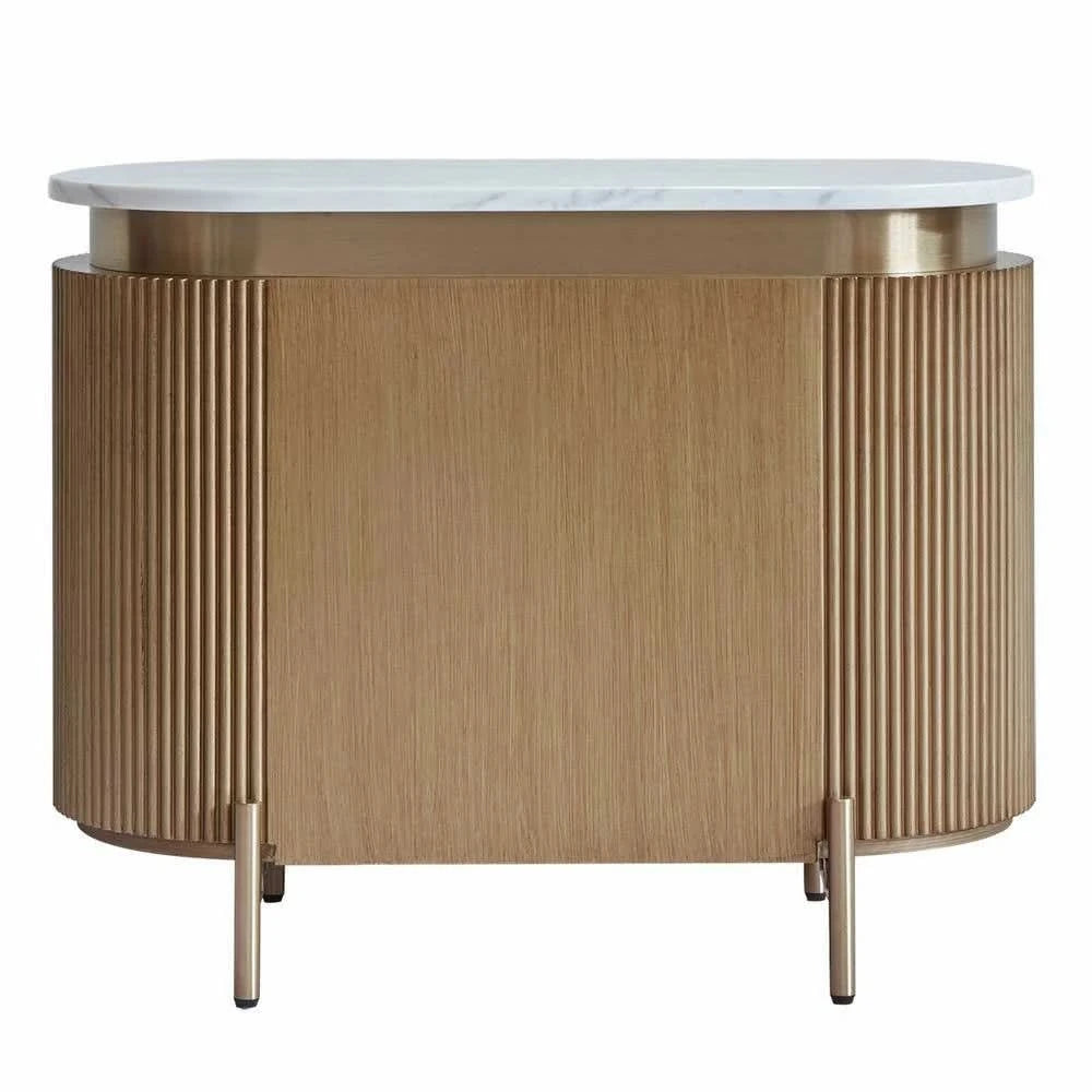 DENEUVE BEDSIDE TABLE ANTIQUE GOLD WITH CARRARA MARBLE TOP - MyChocolateWood