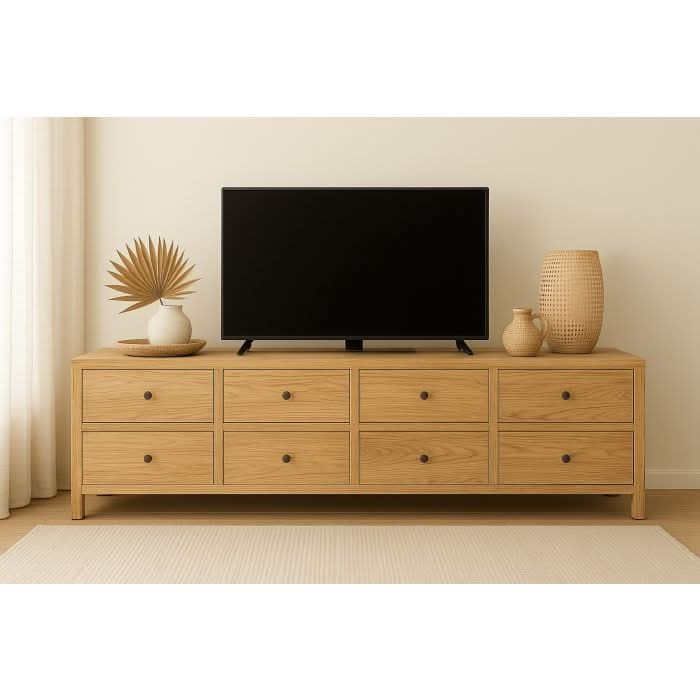 Joelle 8-Drawer Lowboy / Dresser in Distressed Rustic - Chocolate Wood
