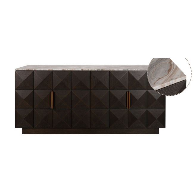 HAMPSHIRE RIVER BROWN MARBLE/SMOKED OAK 4-DOOR BUFFET/SIDEBOARD - MyChocolateWood