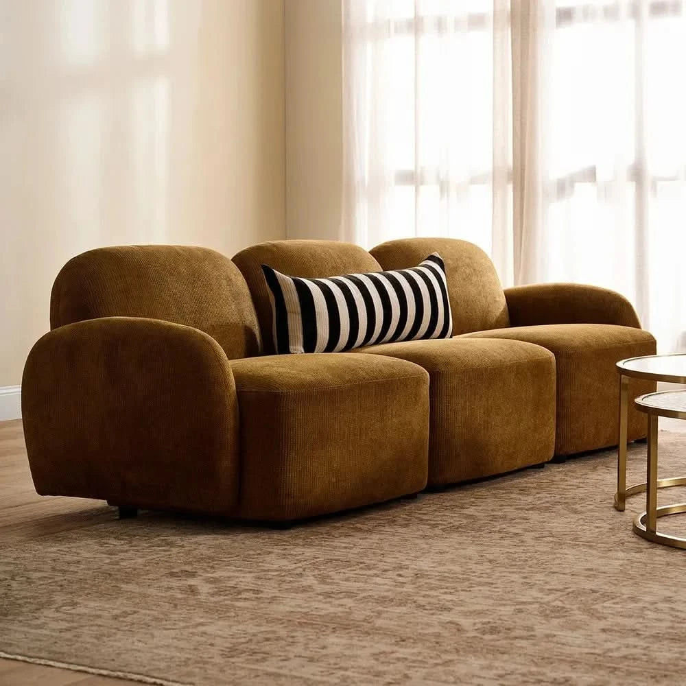 LORELEI  3-SEATER MODULAR SOFA CHENILLE TOFFEE COLOUR - MyChocolateWood