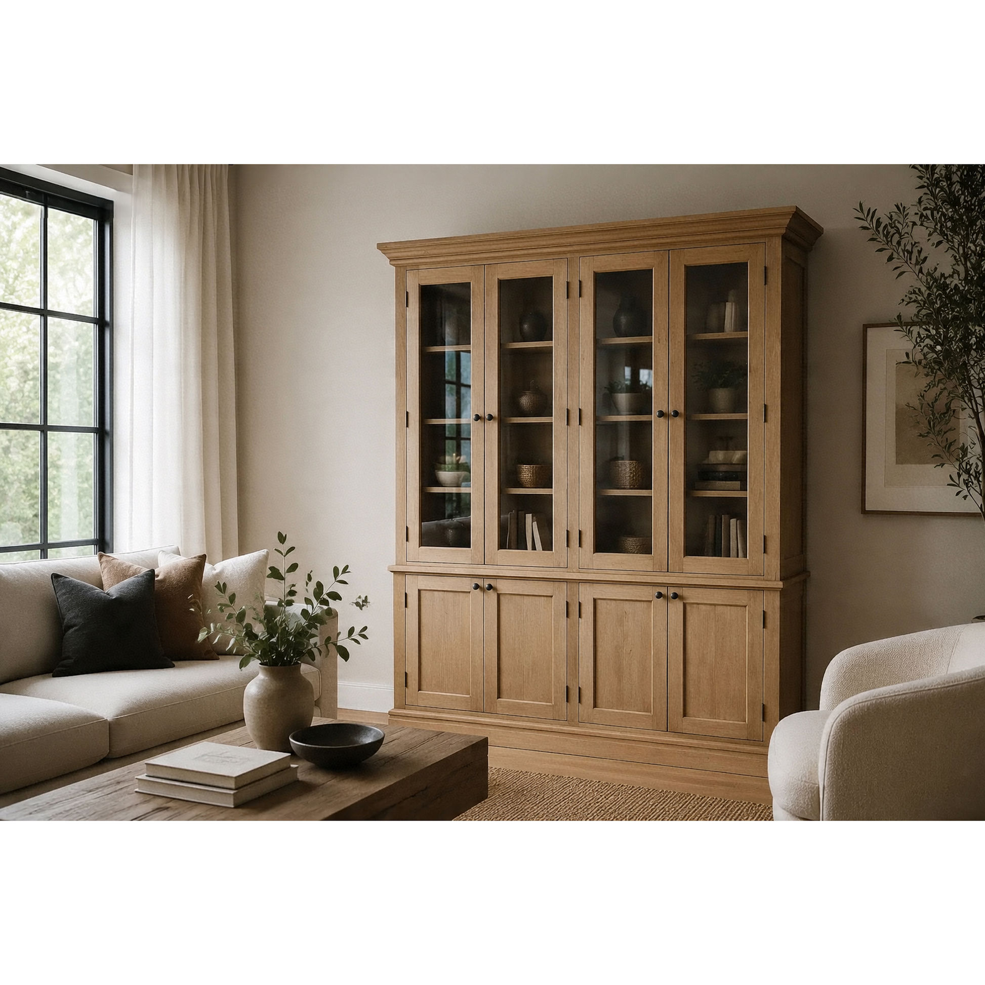 Bordeaux Solid Elm Wood Display Buffet & Hutch Cabinet