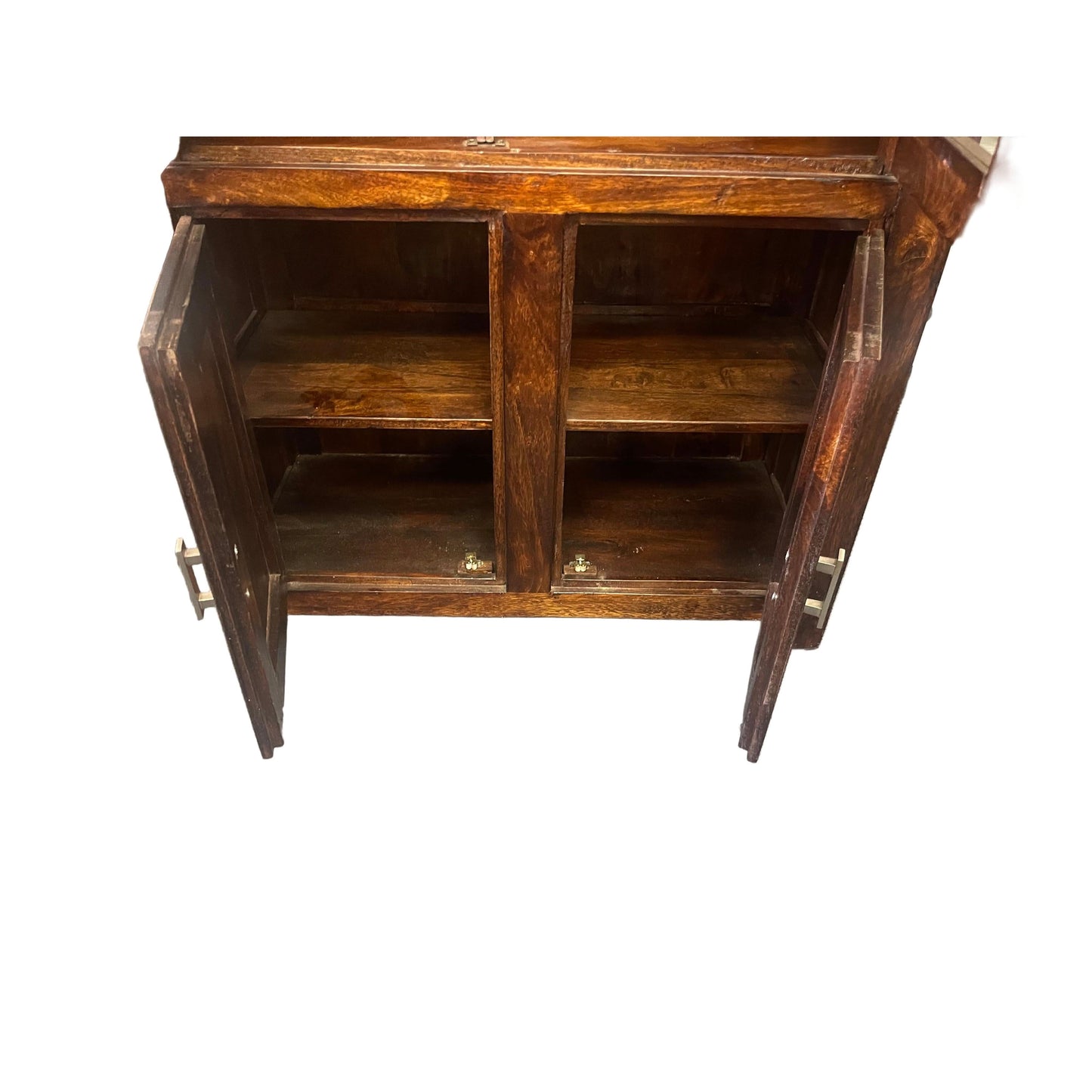 Solid Benato Indian Rosewood display cabinet with four glass doors, showcasing elegant craftsmanship and spacious interior.