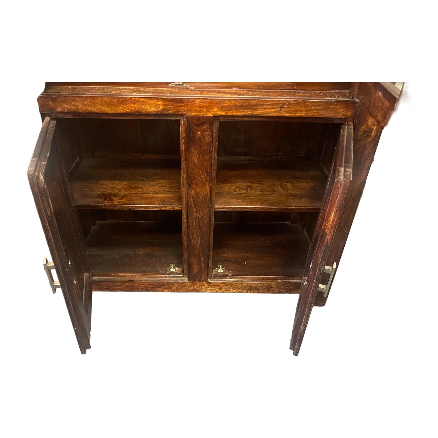 Solid Benato Indian Rosewood display cabinet with four glass doors, showcasing elegant craftsmanship and spacious interior.