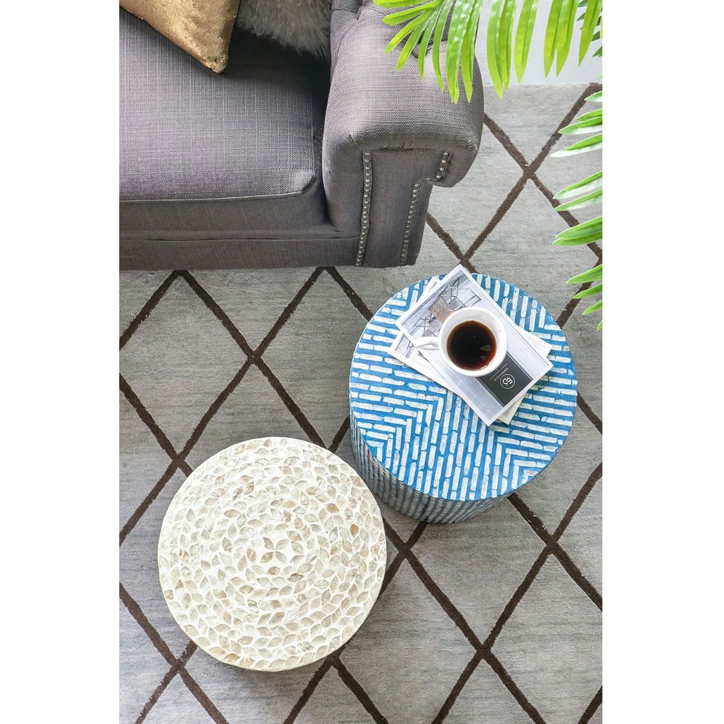 MONACO SHELL STOOL/SIDE TABLE/LAMP TABLE/ACCENT TABLE