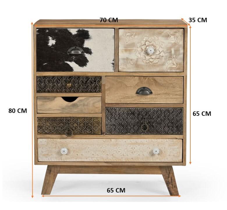 DAKARAI HAND MADE SOLID TIMBER COWHIDE 8 DRAWER CHEST OF DRAWERS/CABINET - MyChocolateWood
