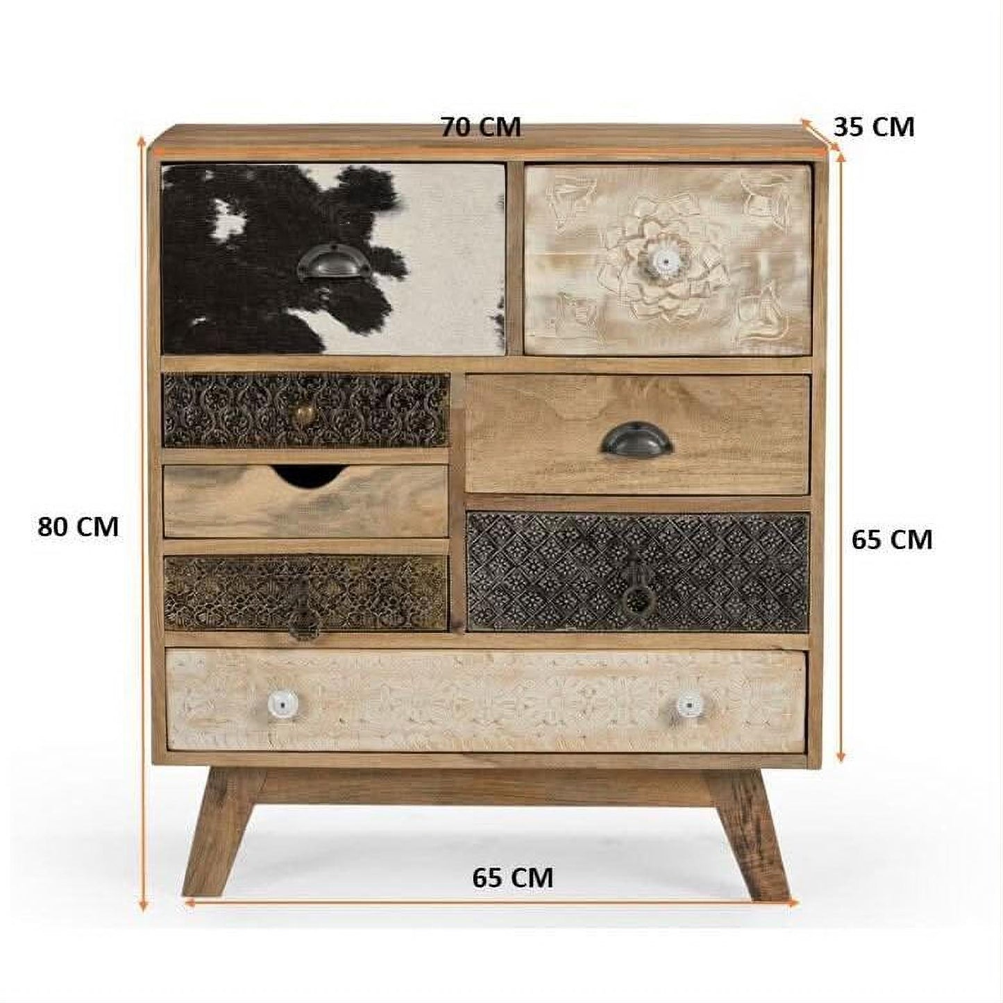 DAKARAI HAND MADE SOLID TIMBER COWHIDE 8 DRAWER CHEST OF DRAWERS/CABINET