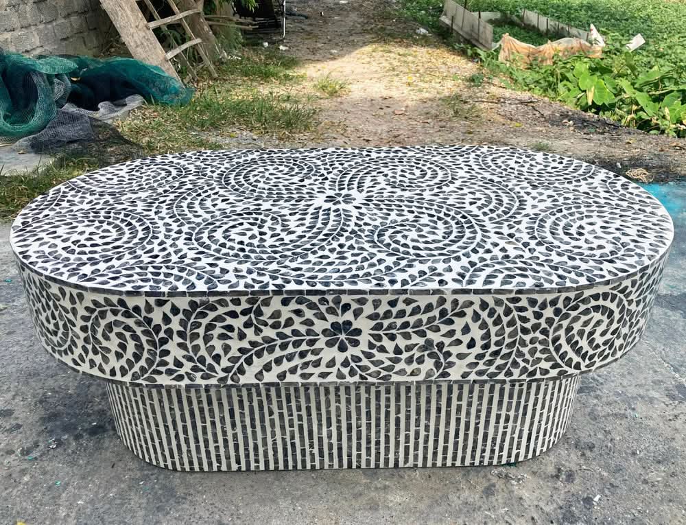 GAYNOR  FLORAL MOTHER OF PEARL COFFEE TABLE - MyChocolateWood