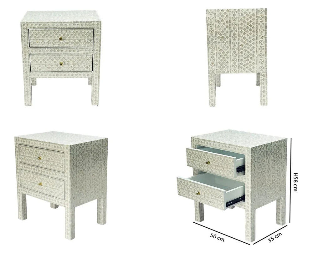 DEENA MOTHER OF PEARL 2-DRAWER BEDSIDE TABLE CREAM HUE - MyChocolateWood
