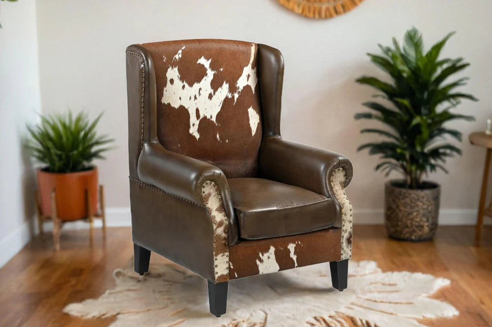 ABE HAND MADE COWHIDE & GENUINE LEATHER ARMCHAIR - MyChocolateWood