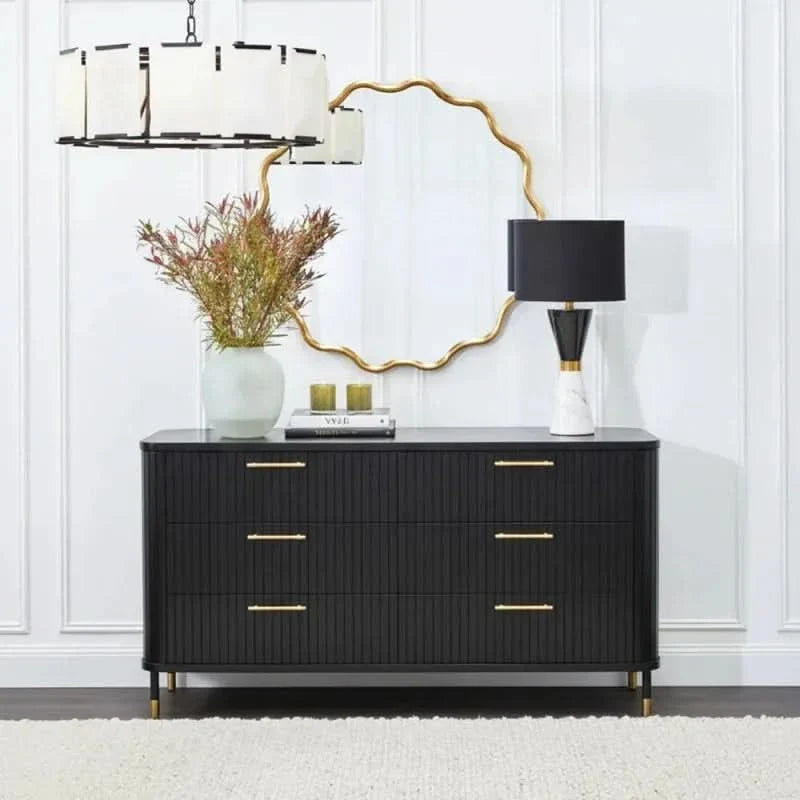 Pembroke Oak 6-Drawer Dresser in Black - Chocolate Wood