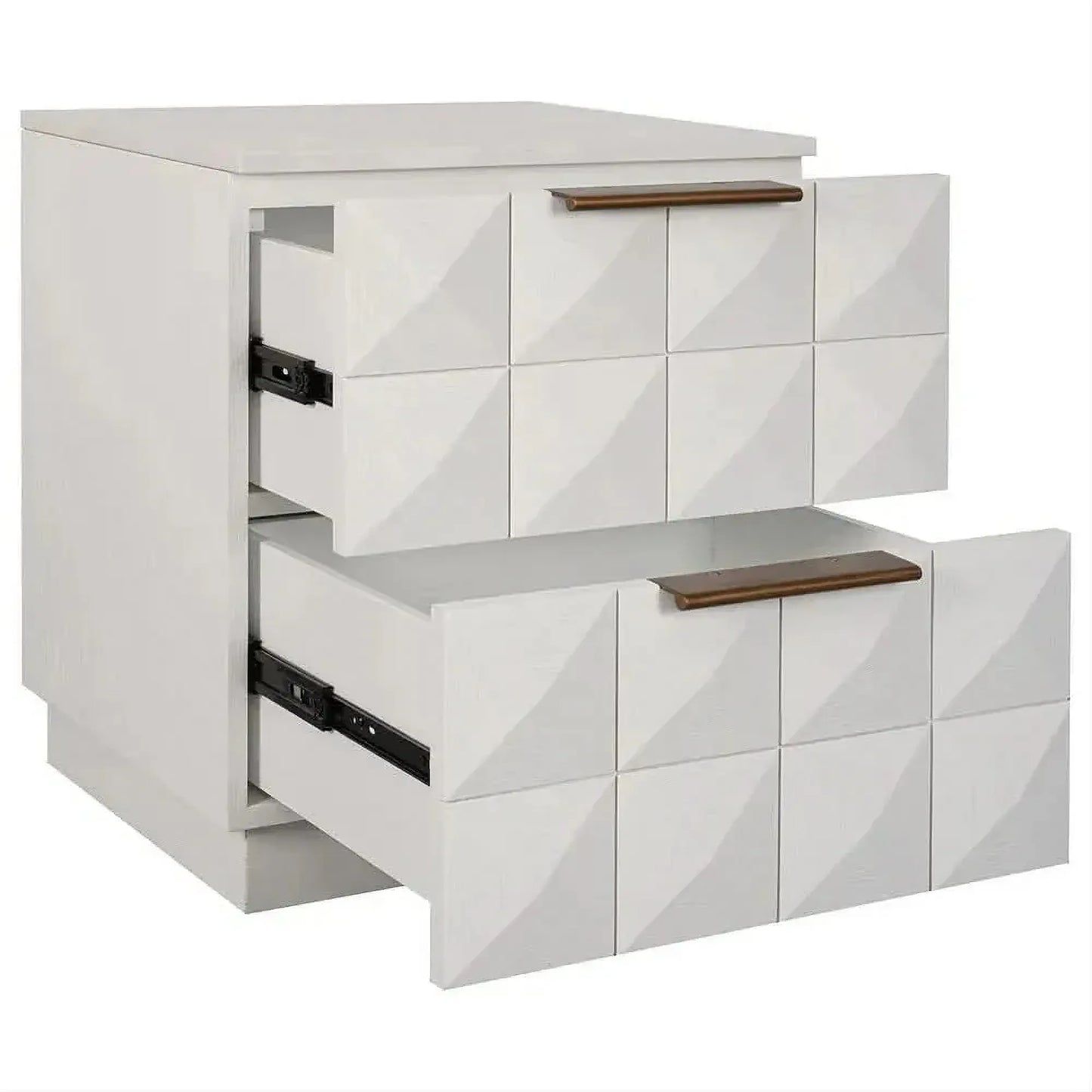 Hampshire 2-Drawer Bedside Table in White Oak with White Marble Top - Chocolate Wood