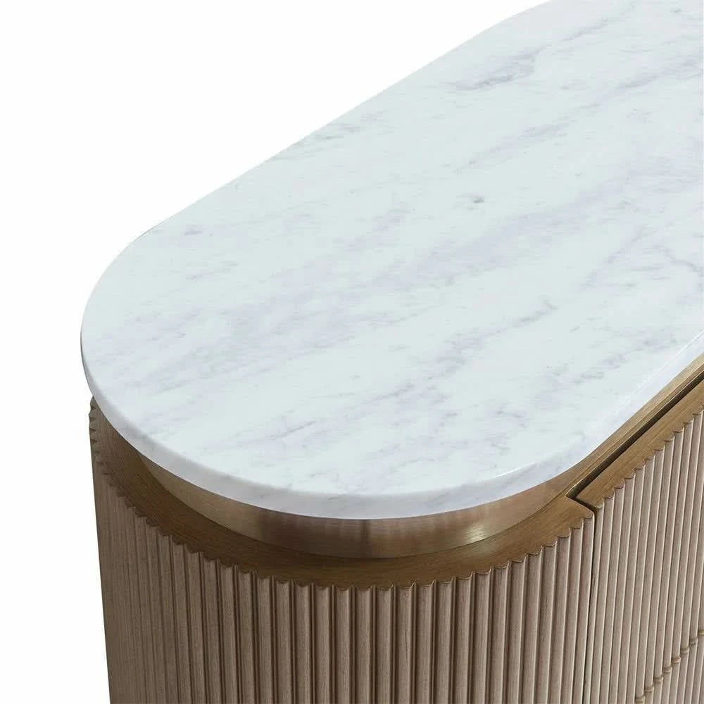 DENEUVE BEDSIDE TABLE ANTIQUE GOLD WITH CARRARA MARBLE TOP - MyChocolateWood
