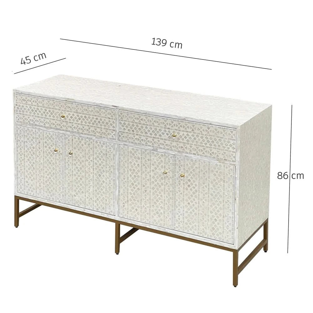 BEATRICE MOTHER OF PEARL HAND INLAY 4-DOOR 2 DRAWER SIDEBOARD/BUFFET - MyChocolateWood