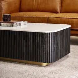 VERWOOD BRUSHED BLACK OAK WOOD BASE/SIVEC WHITE MARBLE TOP  COFFEE TABLE - MyChocolateWood