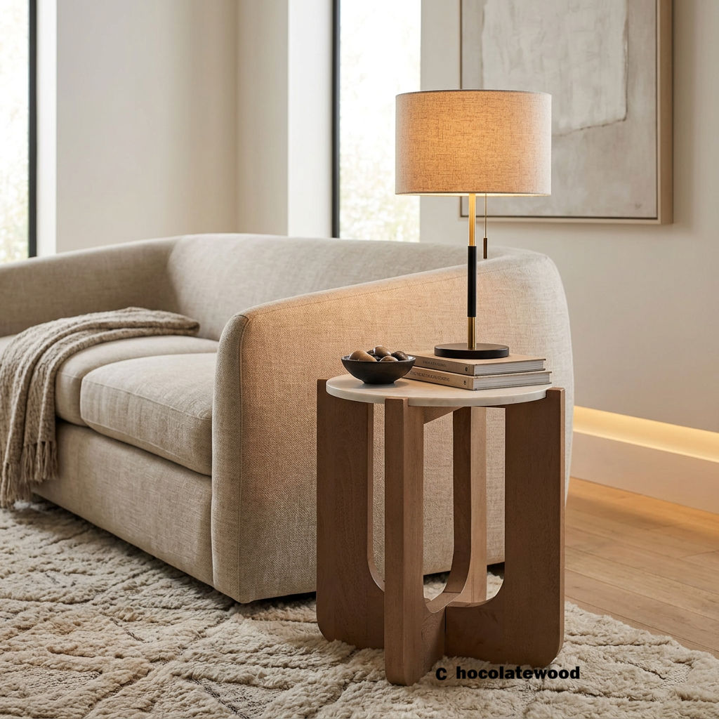 Nadia Mango Hardwood & Marble Lamp Table / Side Table