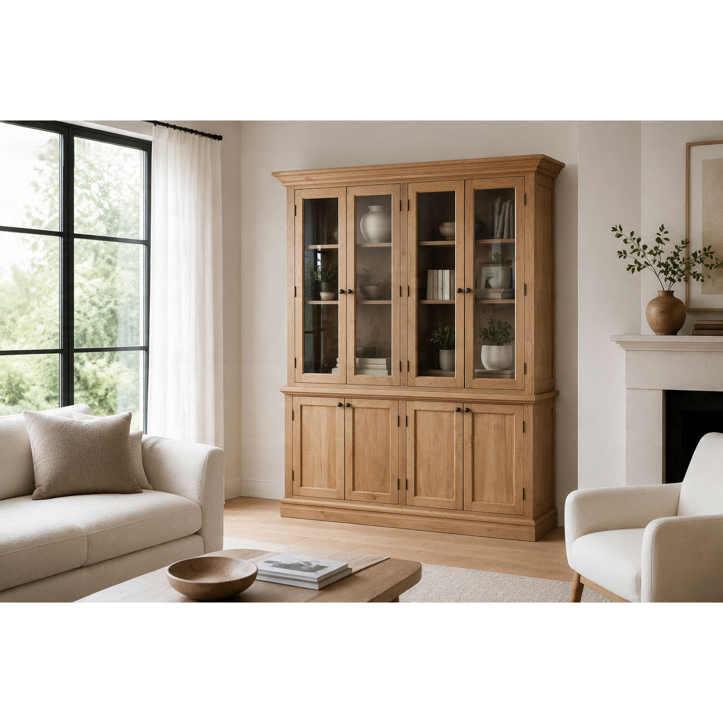 Bordeaux Solid Elm Wood Display Buffet & Hutch Cabinet