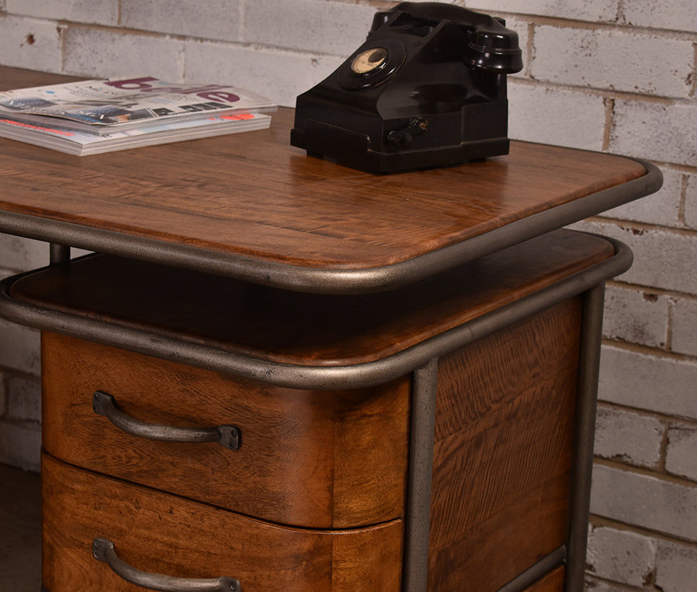 ARTURO SOLID FRUITWOOD/STEEL HOME OFFICE DESK WRITING DESK ART DECO STYLE - MyChocolateWood