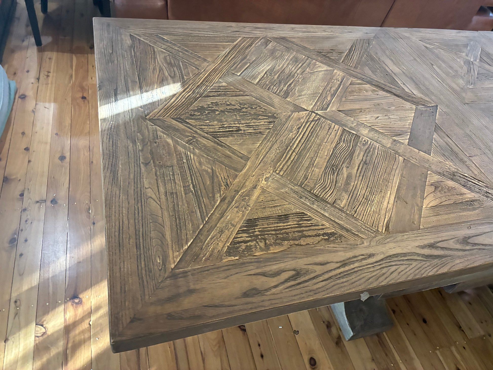 HARLOW PARQUET RECLAIMED ELM DOUBLE EXTENSION DINING TABLE WITH PEDESTAL BASE 210/260/310CM NATURAL ELM - MyChocolateWood