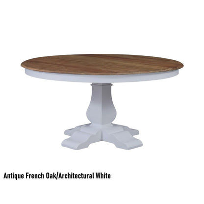 BECKETT HAMPTON STYLE SOLID MAHOGANY ROUND TRESTLE DINING TABLE IN ANTIQUE FRENCH OAK 152CM