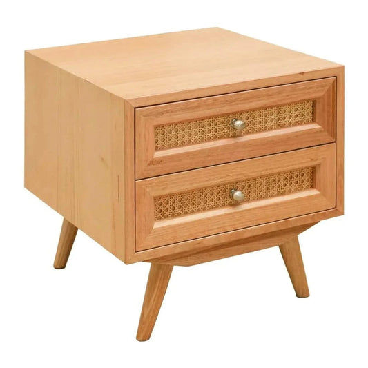 HADLEIGH OAK & RATTAN BEDSIDE TABLE NATURAL - MyChocolateWood
