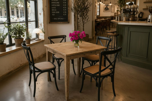 TARA SOLID OAK SQUARE DINING TABLE (90 X 90) NATURAL + 4 MELROSE SOLID OAK CROSSBACK CHAIRS BLACK - MyChocolateWood