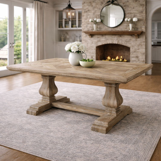 ROSELL RECYCLED ELM DINING TABLE PARQUETRY TOP 200CM - MyChocolateWood