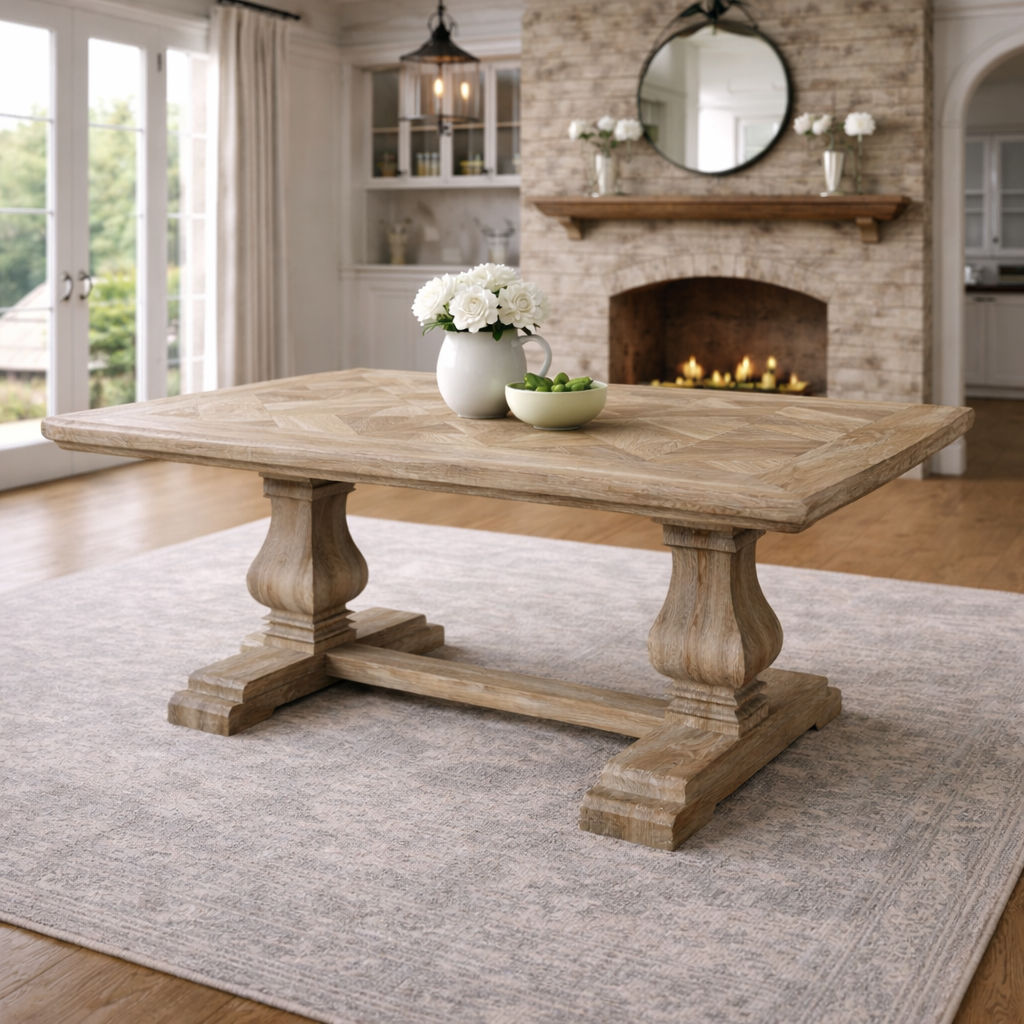 ROSELL RECYCLED ELM DINING TABLE PARQUETRY TOP 250CM - MyChocolateWood