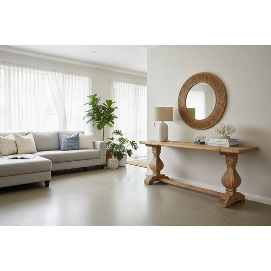Bordeaux hall table by MyChocolateWood, 150cm solid elm wood console table with sleek design and natural wood finish.