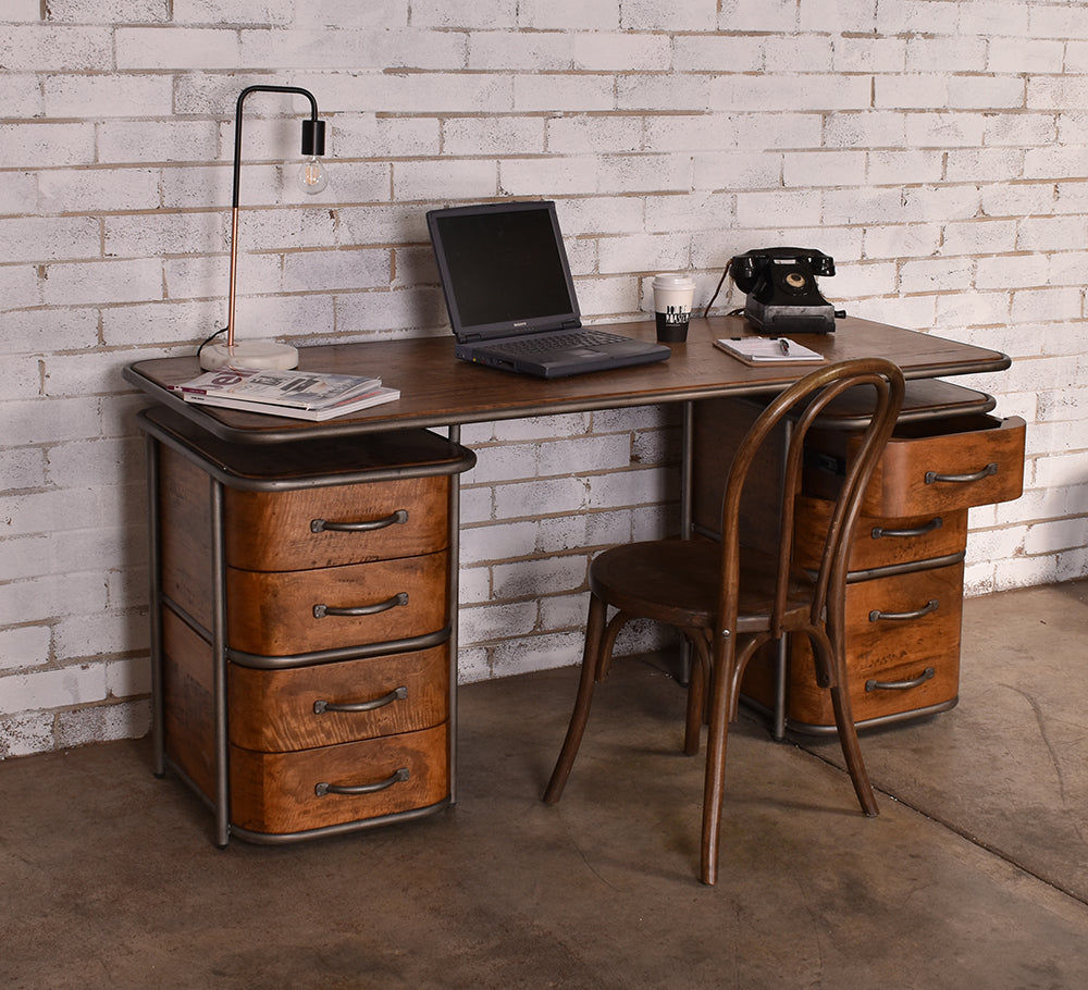 ARTURO SOLID FRUITWOOD/STEEL HOME OFFICE DESK WRITING DESK ART DECO STYLE - MyChocolateWood