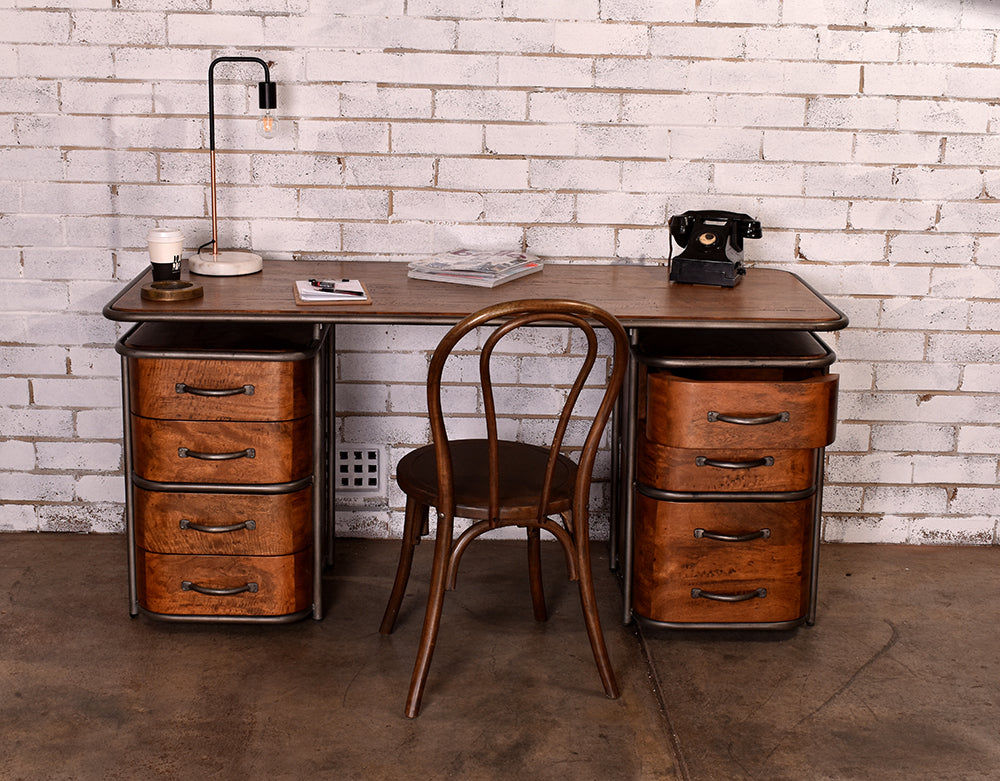ARTURO SOLID FRUITWOOD/STEEL HOME OFFICE DESK WRITING DESK ART DECO STYLE - MyChocolateWood