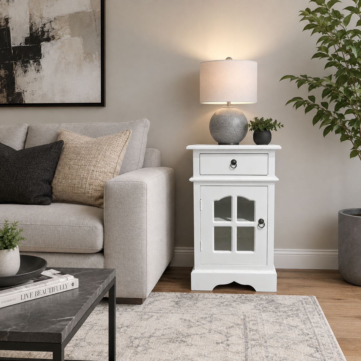 Rae Premium Mahogany Side Table/Lamp Table White