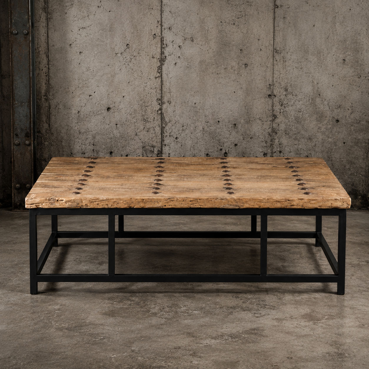Medford Recycled Elm Wood Coffee Table/Iron Frame - Natural/Black - Industrial Style