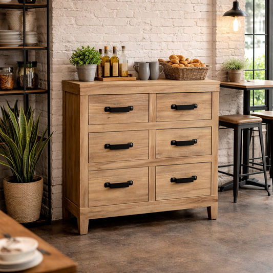 FAIRMONT RECLAIMED ELM TIMBER 6 DRAWER CHEST OF DRAWERS RUSTIC