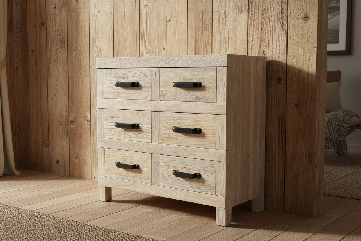 FAIRMONT RECLAIMED ELM TIMBER 6 DRAWER CHEST OF DRAWERS RUSTIC